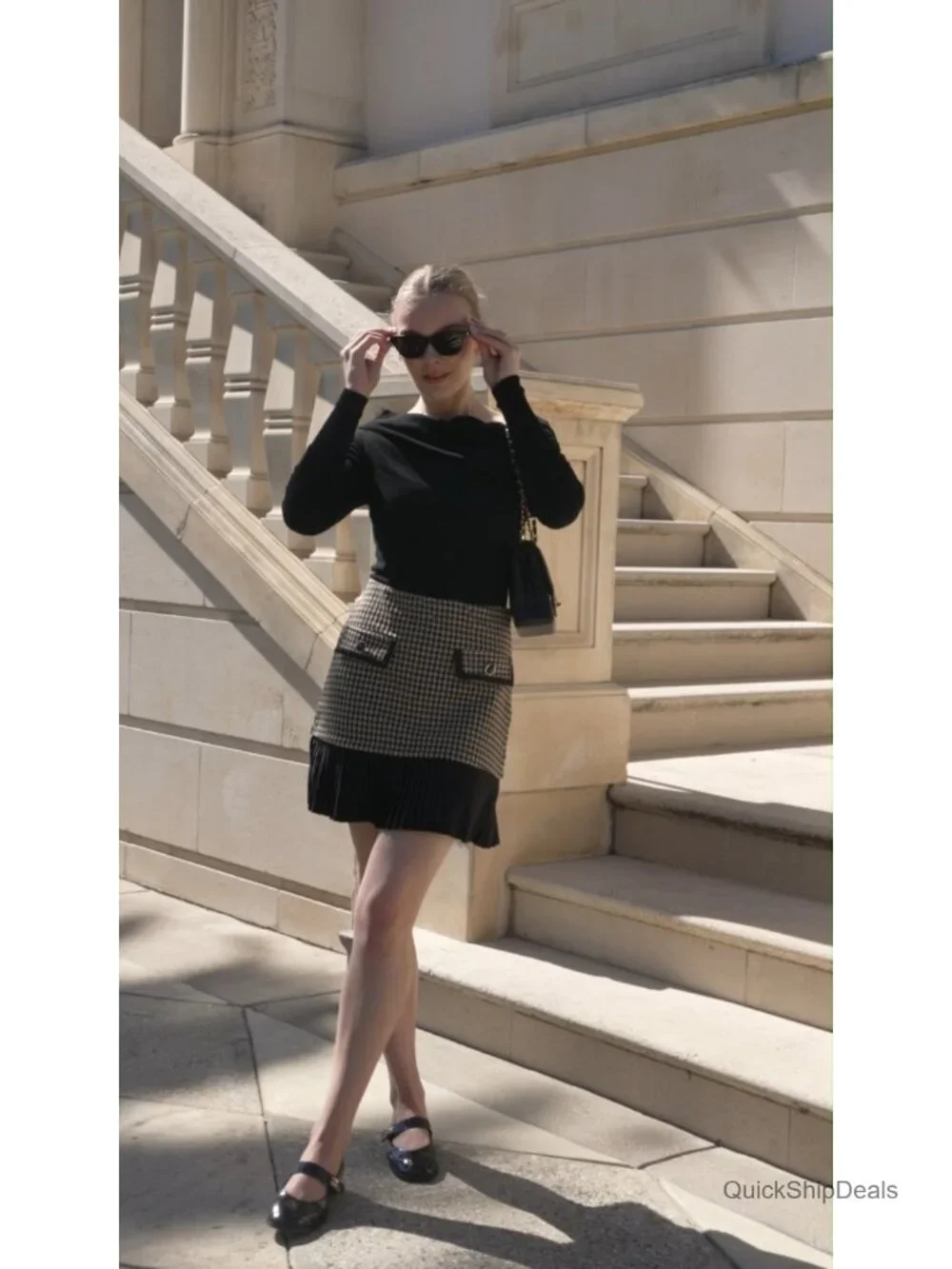 Plaid Mini Skirt High Waist Pleated A-Line Casual Work Office Skirt
